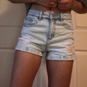 high rise denim shorts